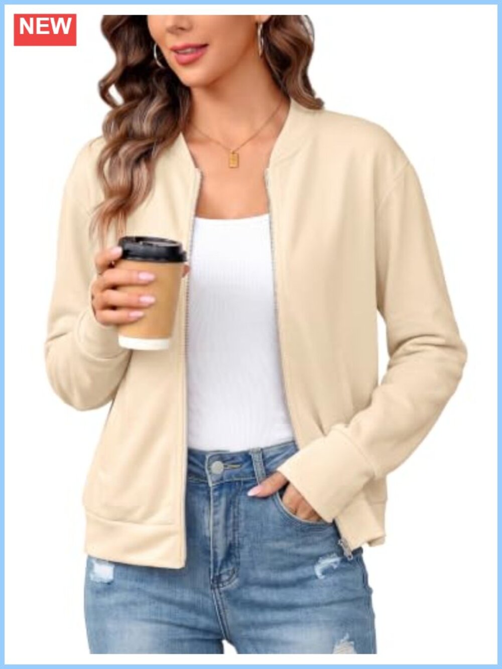 Women's Lightweight Zip Up Sweatshirt Jacket with Pockets Thumbholes Bomber